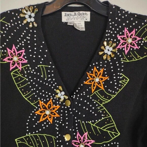 Jack B. Quick Cardigan Sweater Embroidered Beaded Medium Ugly Christmas Sweater - Picture 4 of 10